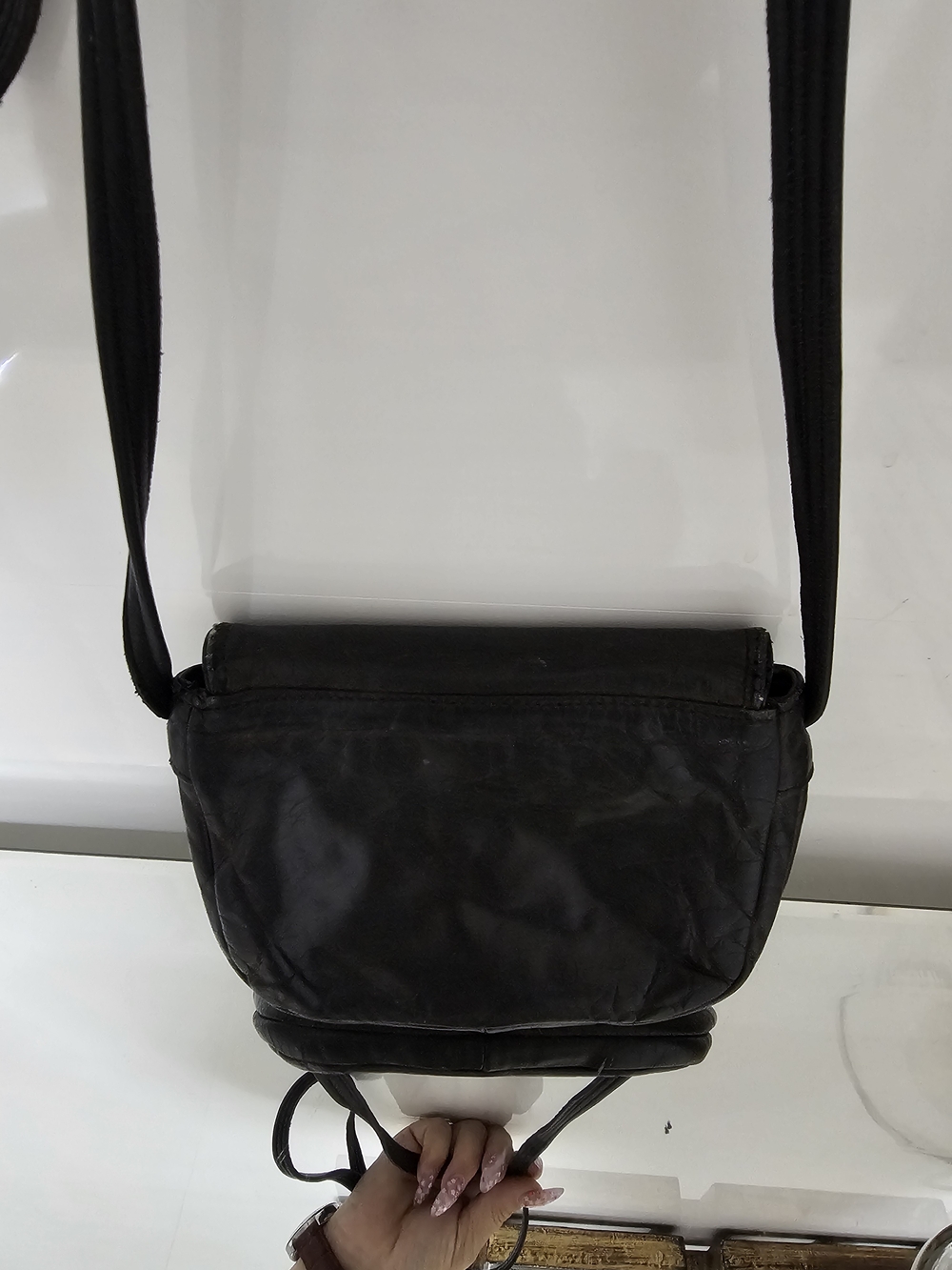 Vintage Black Leather Crossbody Bag - Men